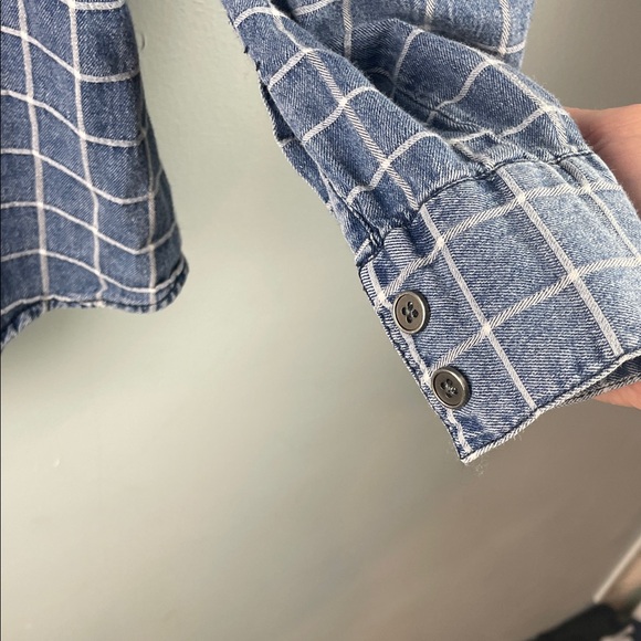 Tinsel Distressed Blue Plaid Casual Button Down Shirt Size M - Picture 4 of 6